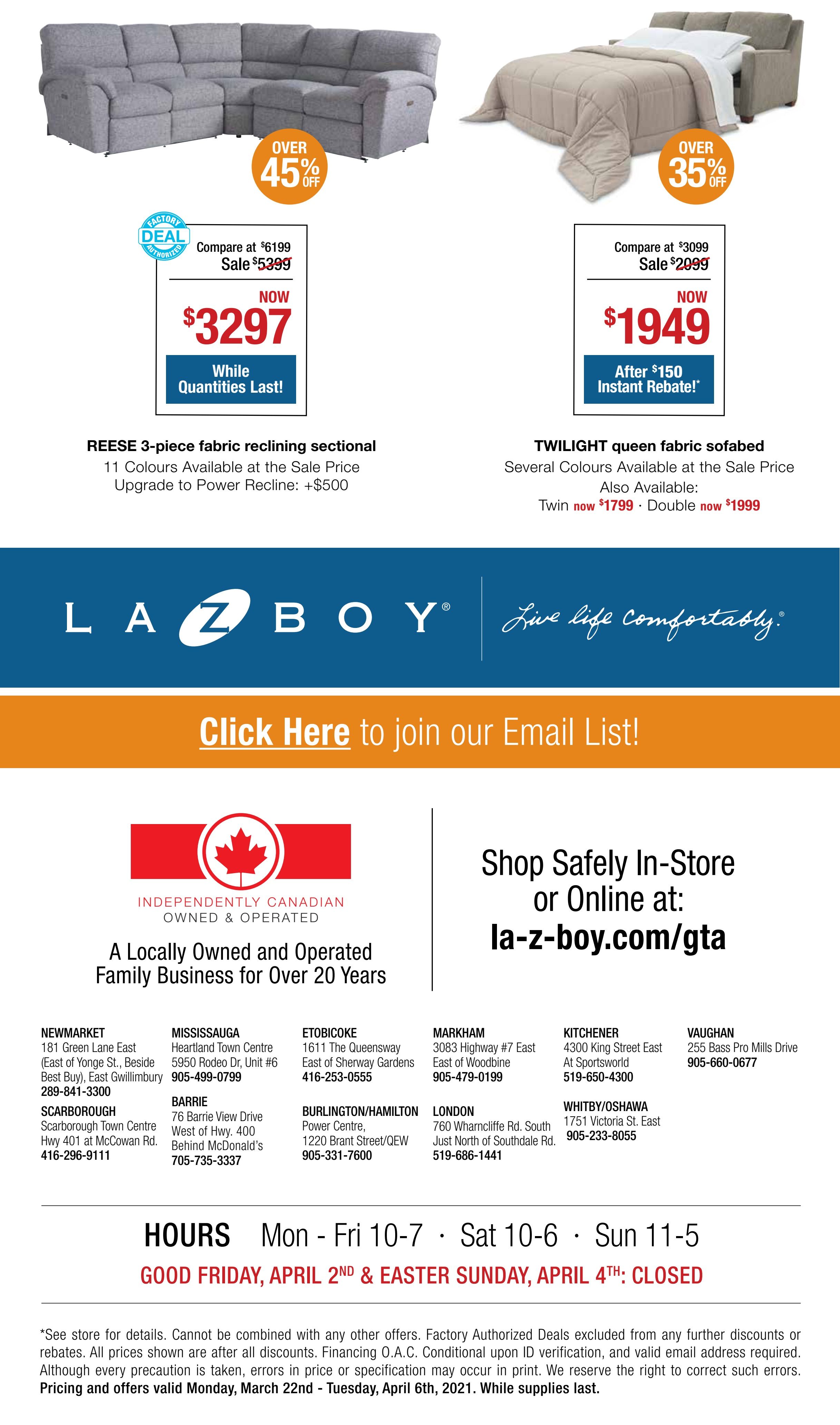 La-Z-Boy (GTA) Flyer March 22 to April 6