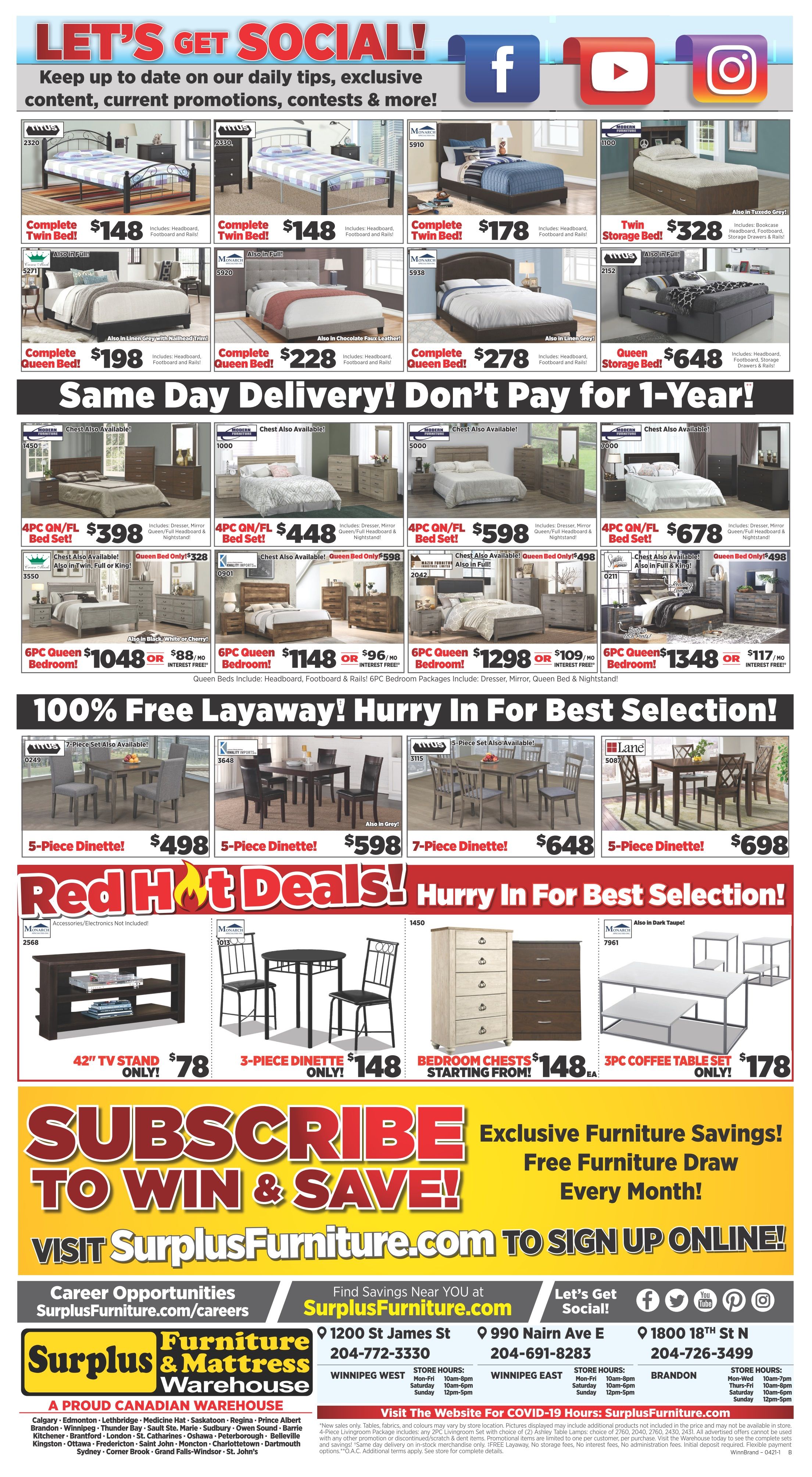 Surplus Furniture & Mattress Warehouse (Winnipeg) Flyer April 5 to 11