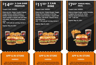 Harvey’s Canada Coupons (QC): until May 23