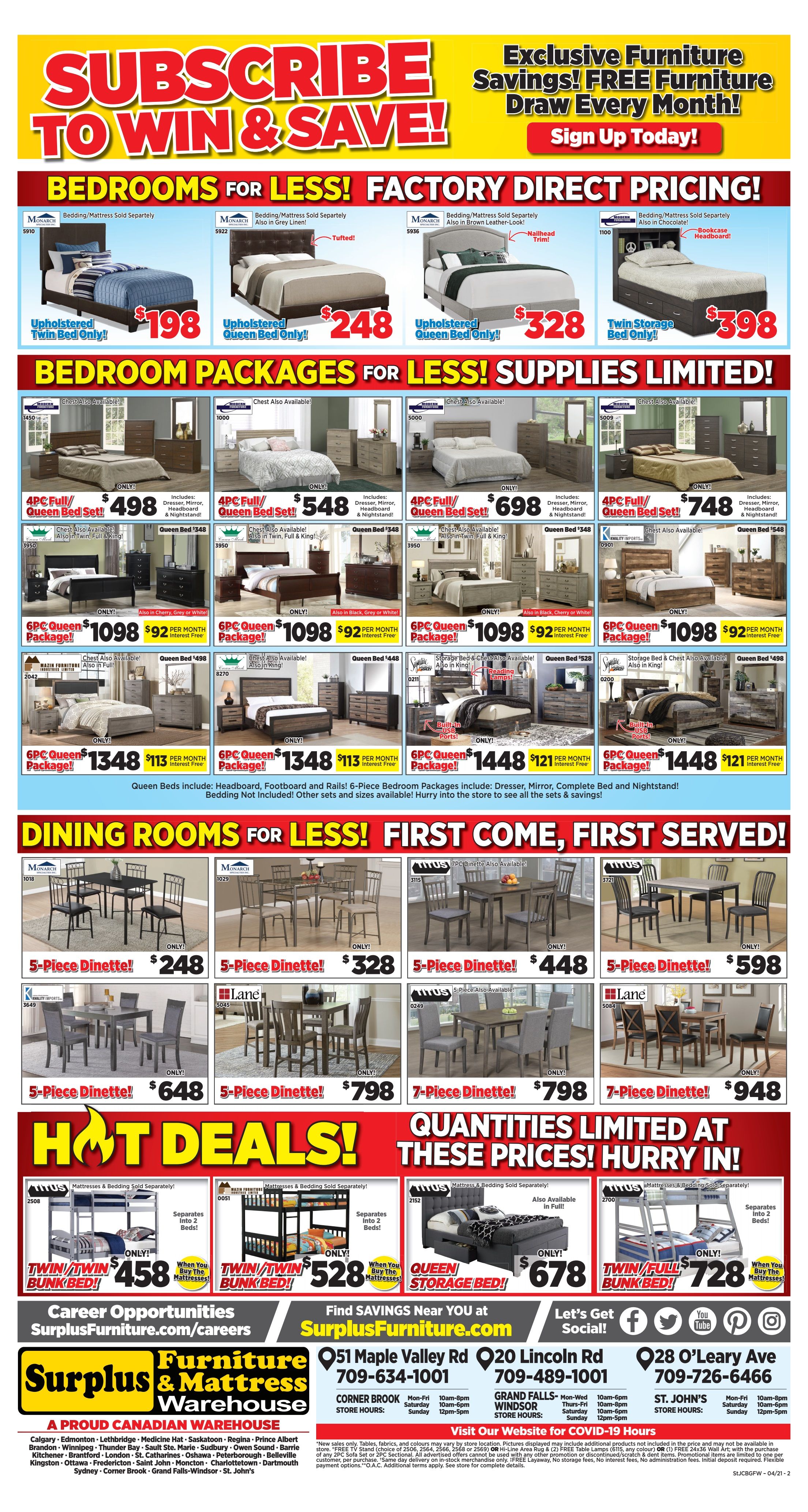 Surplus Furniture & Mattress Warehouse (Grand Falls Windsor) Flyer April 12 to May 2