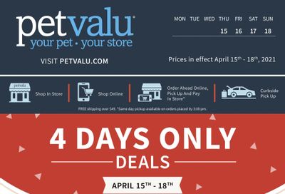 Pet Valu 4-Days Only Deals Flyer April 15 to 18