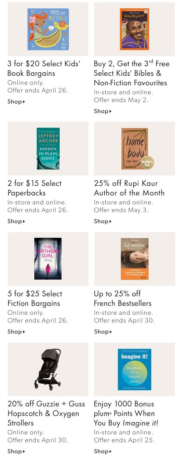 Chapters Indigo Online Deals of the Week April 19 to 25