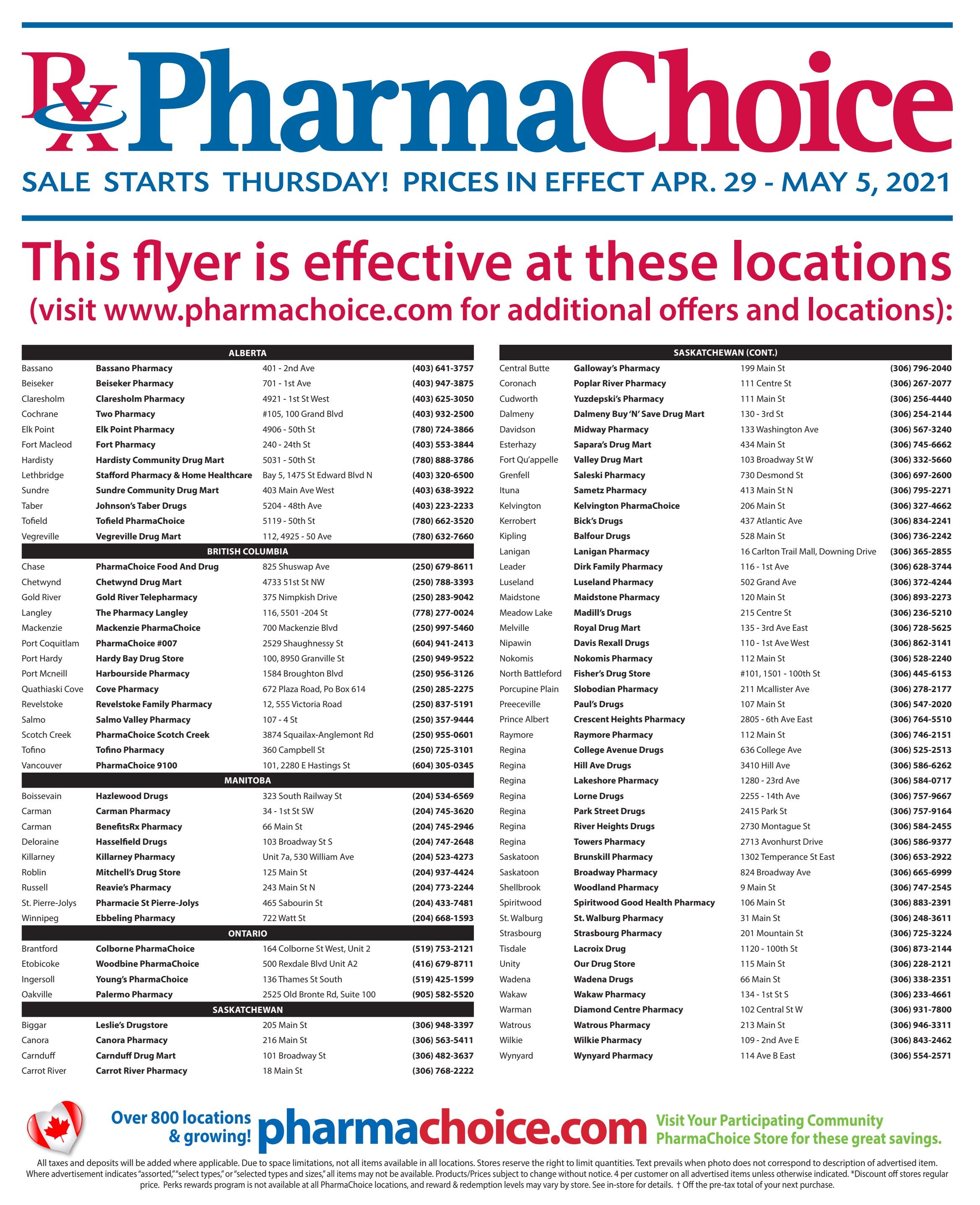 PharmaChoice (BC, AB, SK & MB) Flyer April 29 to May 5