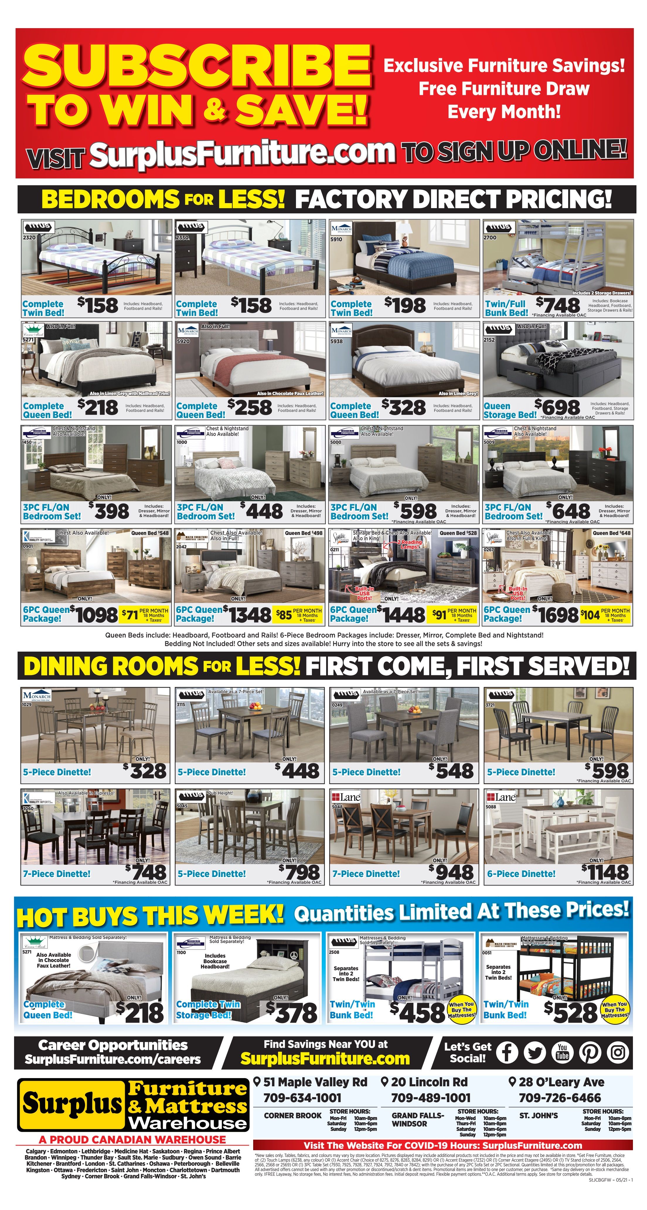 Surplus Furniture & Mattress Warehouse (Corner Brook) Flyer May 3 to 9