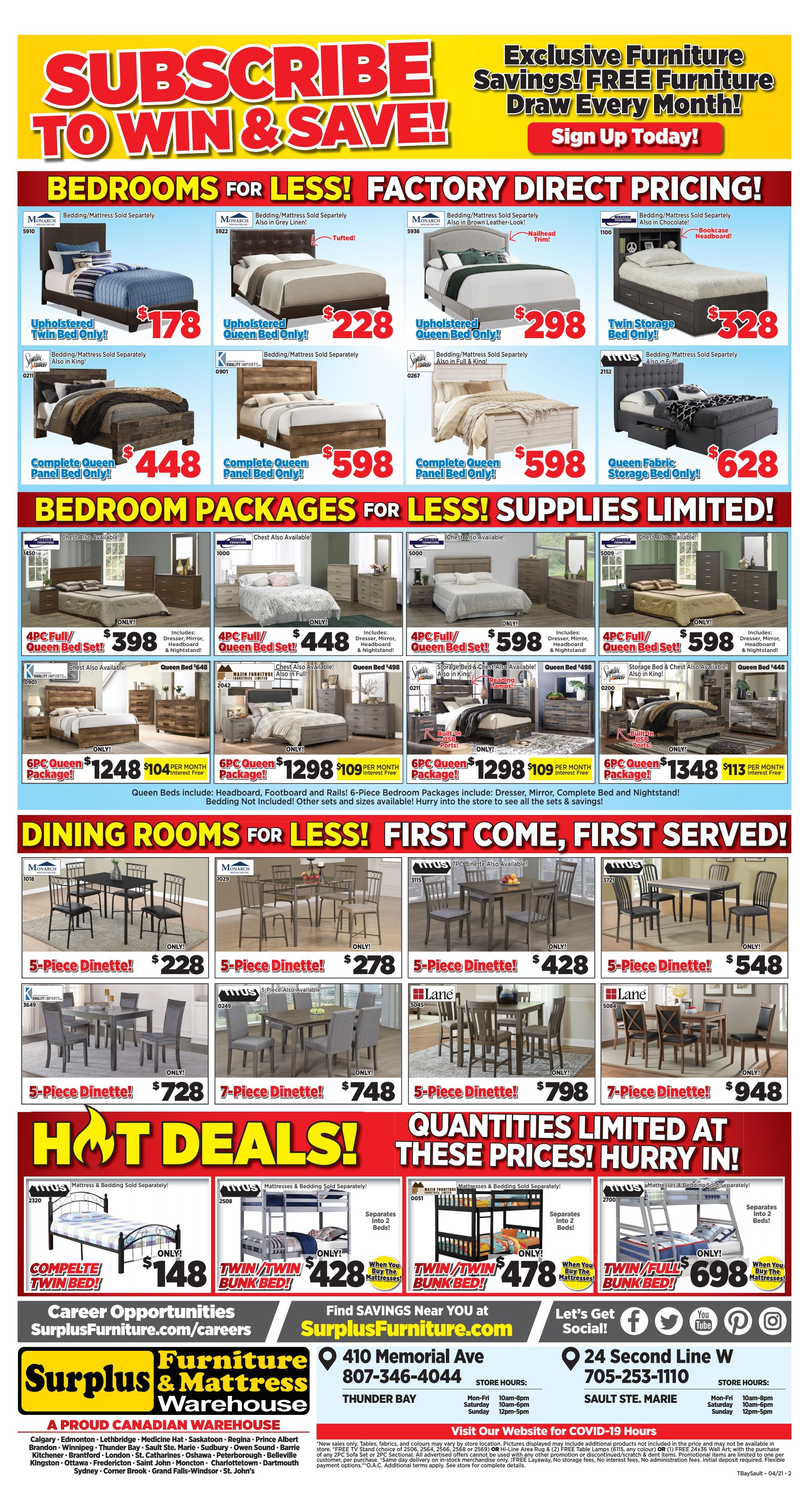 Surplus Furniture & Mattress Warehouse (Thunder Bay & Sault Ste Marie) Flyer June 11 to July 11