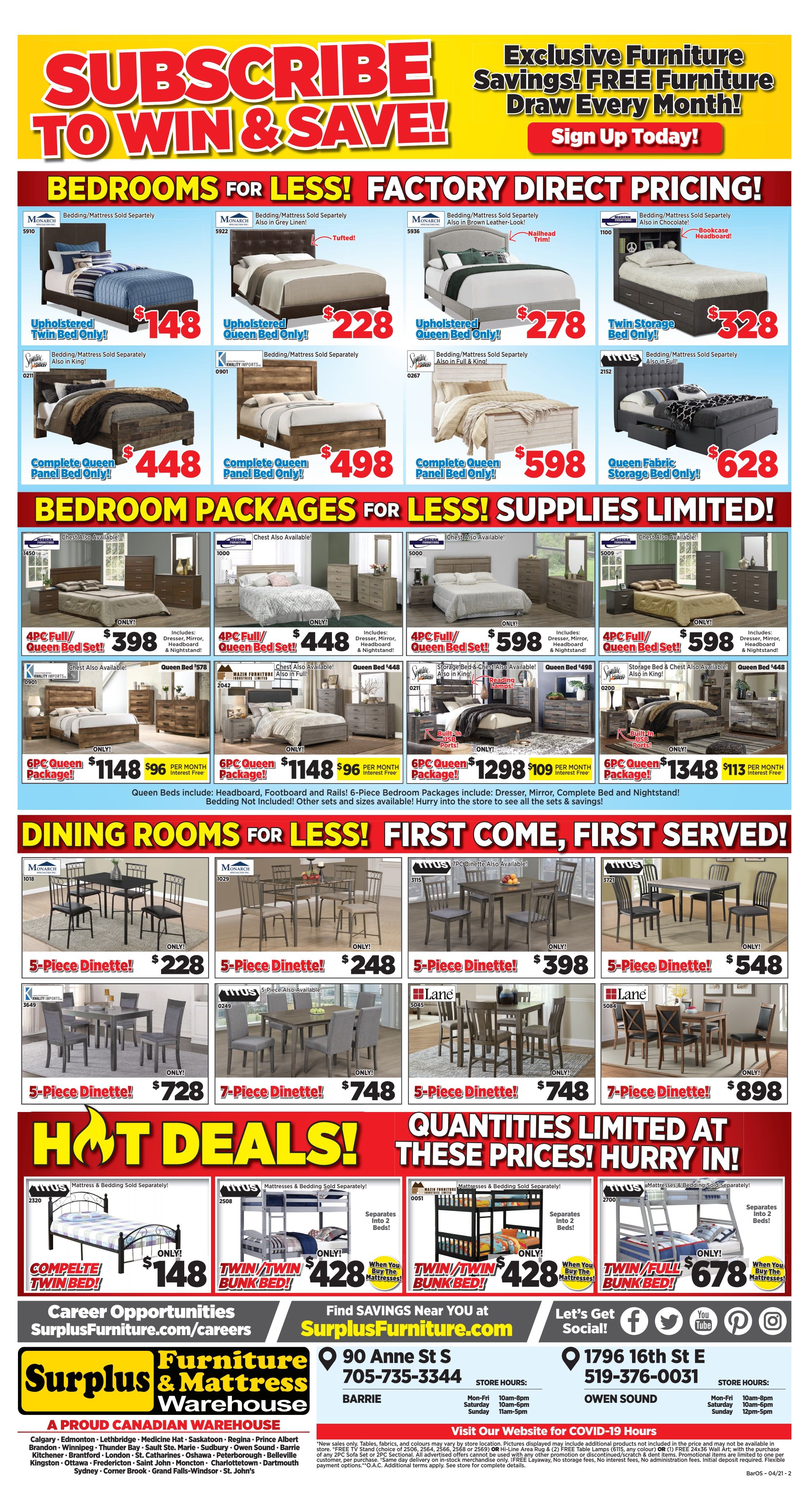Surplus Furniture & Mattress Warehouse (Barrie & Owen Sound) Flyer June 11 to July 11