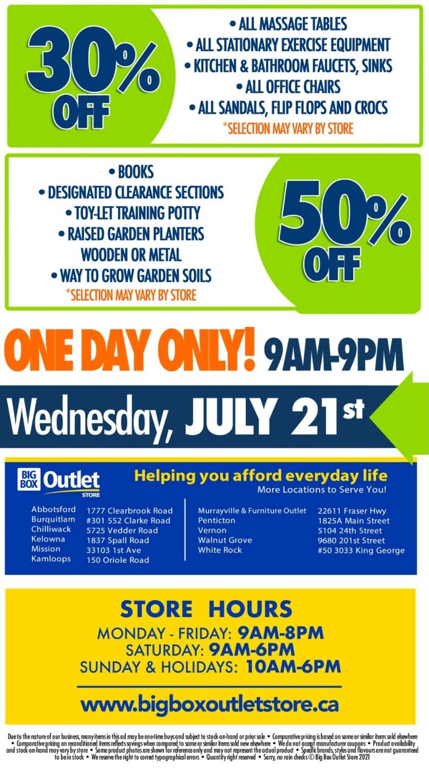 Big Box Outlet Store One-Day Sale Flyer July 21