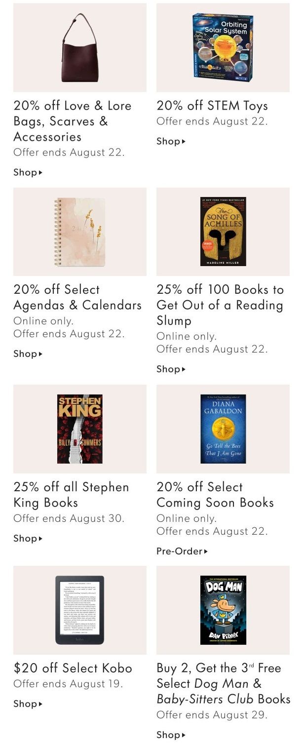 Chapters Indigo Online Deals of the Week August 16 to 22