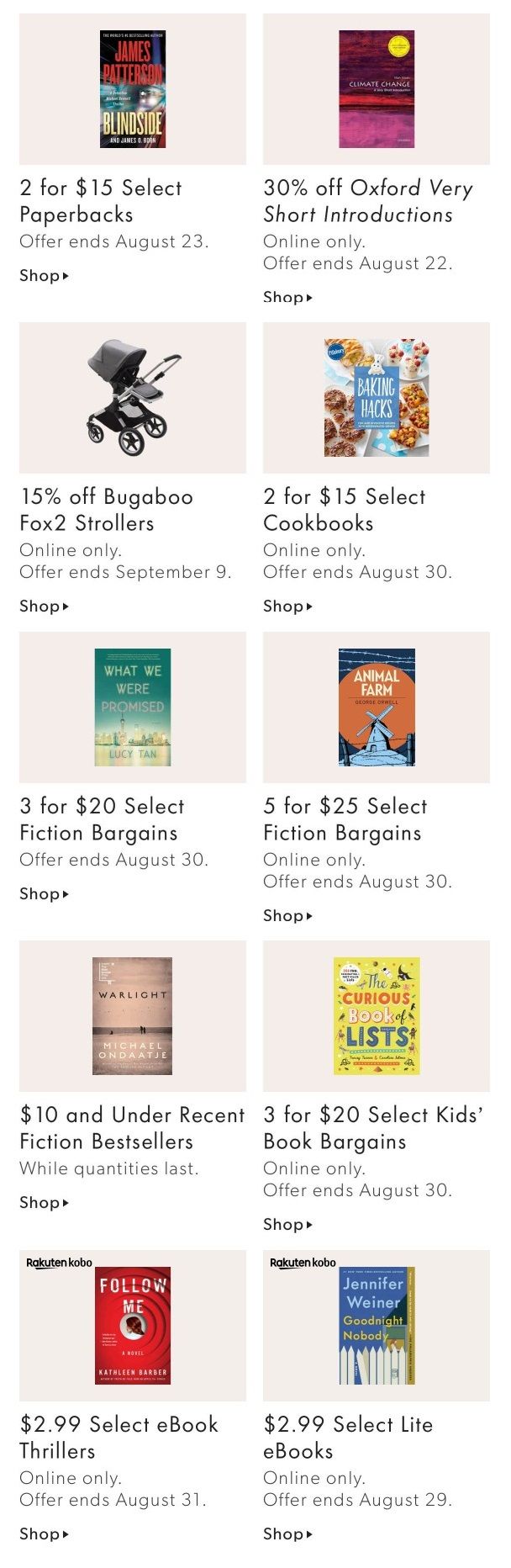 Chapters Indigo Online Deals of the Week August 16 to 22
