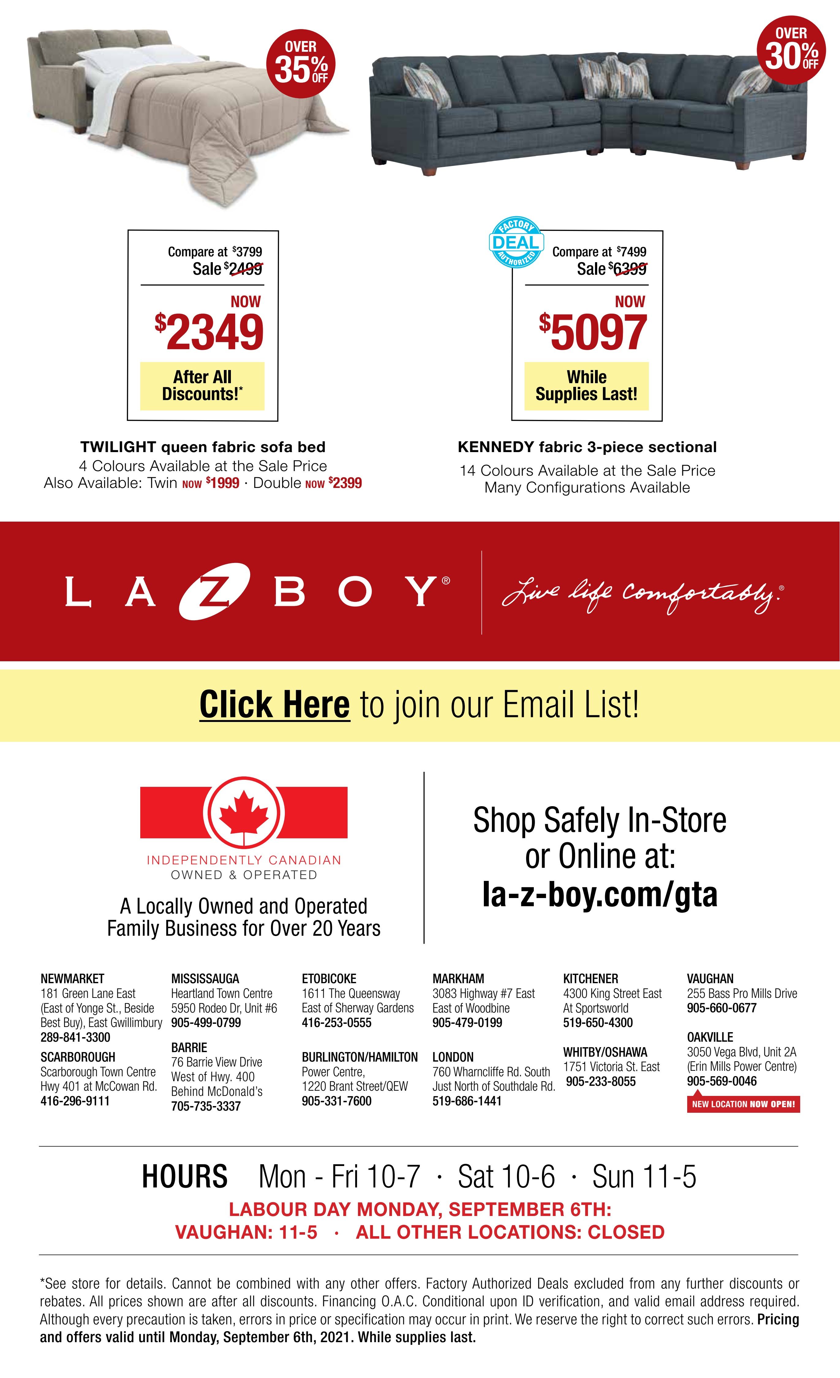 La-Z-Boy (GTA) Flyer August 24 to September 6