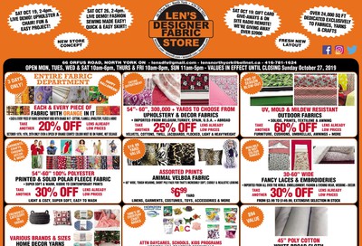 Len's Designer Fabric Store Flyer October 19 to 27