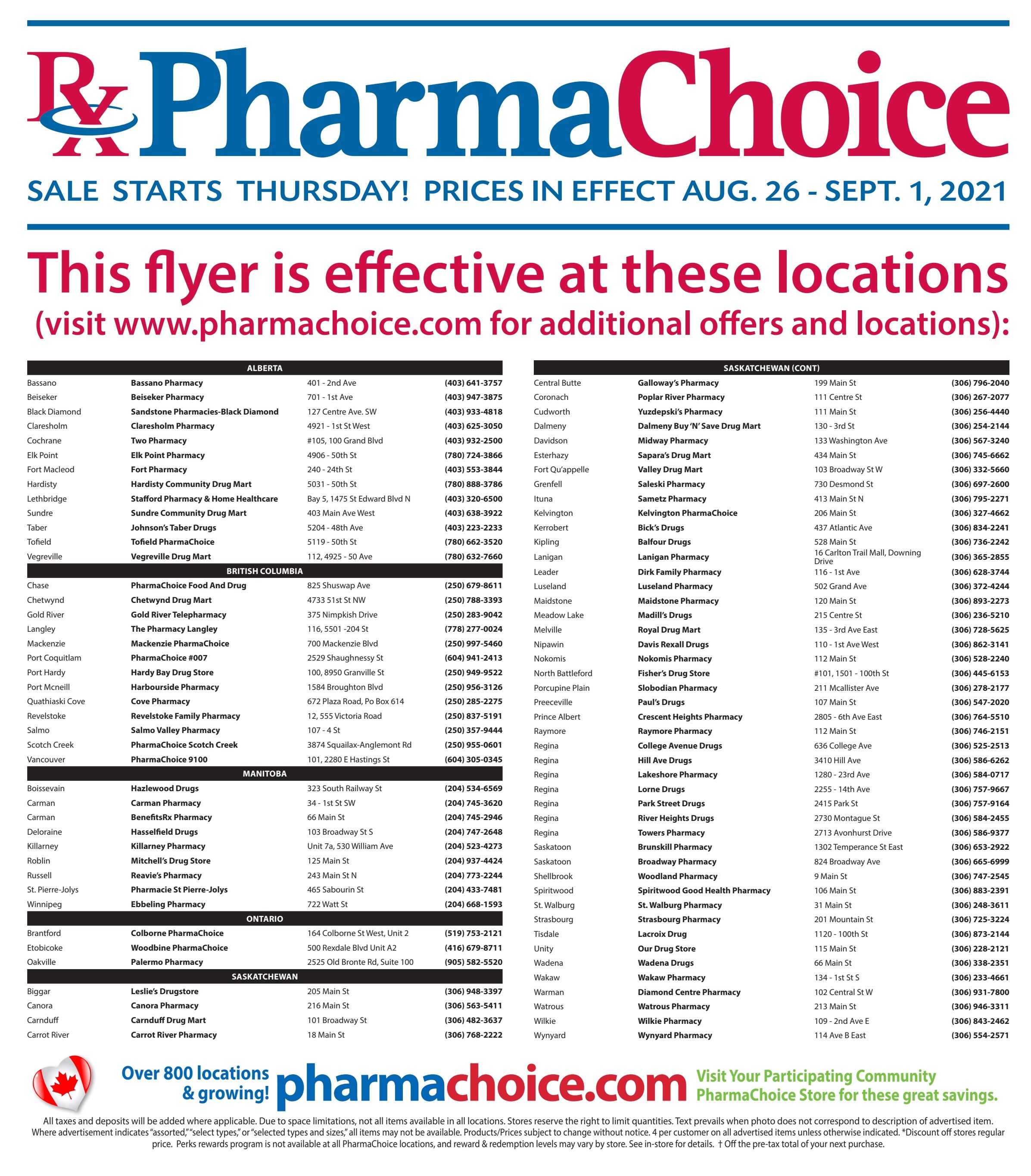 PharmaChoice (BC, AB, SK & MB) Flyer August 26 to September 1