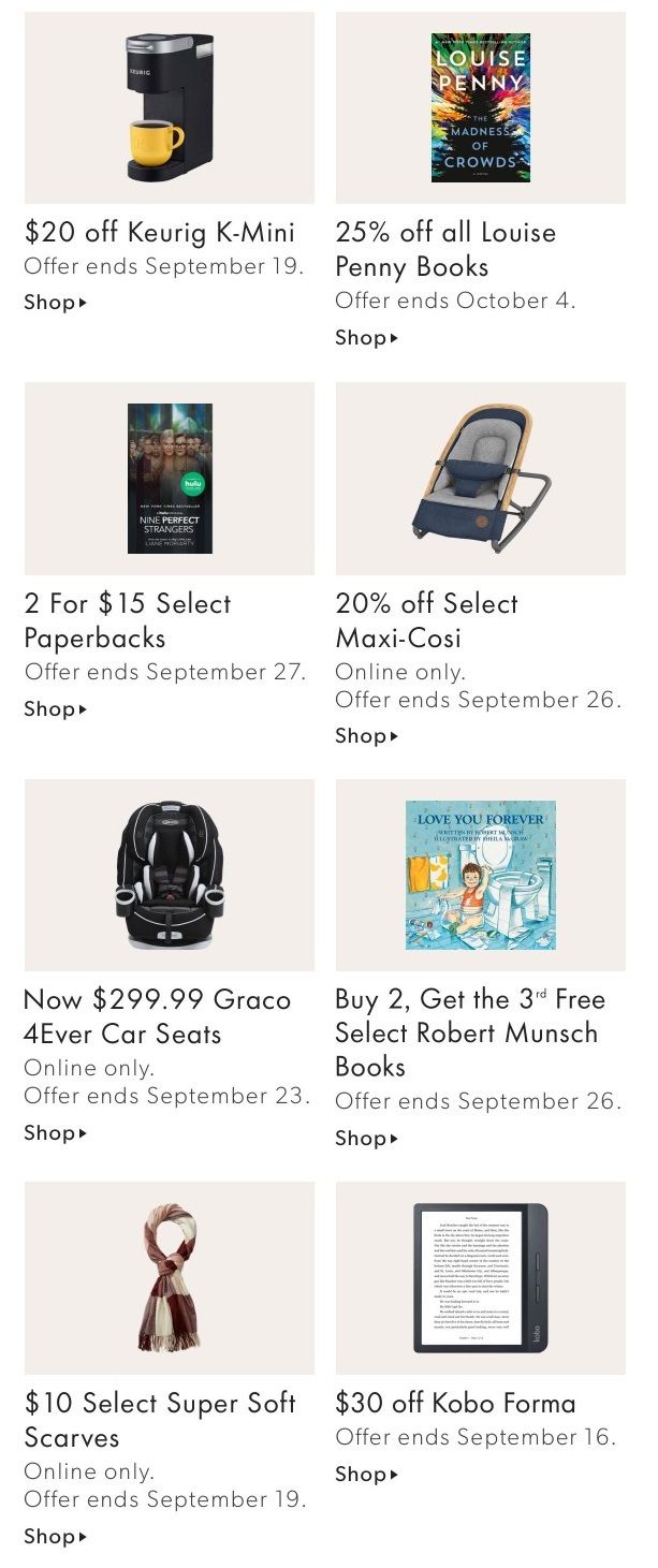 Chapters Indigo Online Deals of the Week September 13 to 19