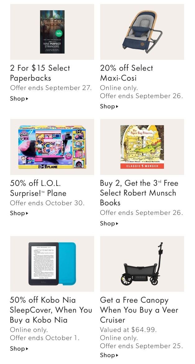 Chapters Indigo Online Deals of the Week September 20 to 26
