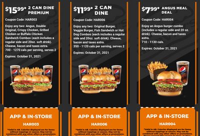 Harvey’s Canada Coupons (AB): until October 31