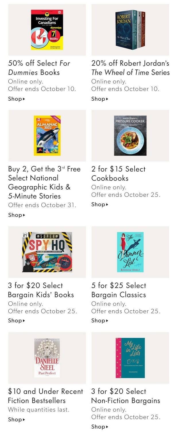 Chapters Indigo Online Deals of the Week October 4 to 10