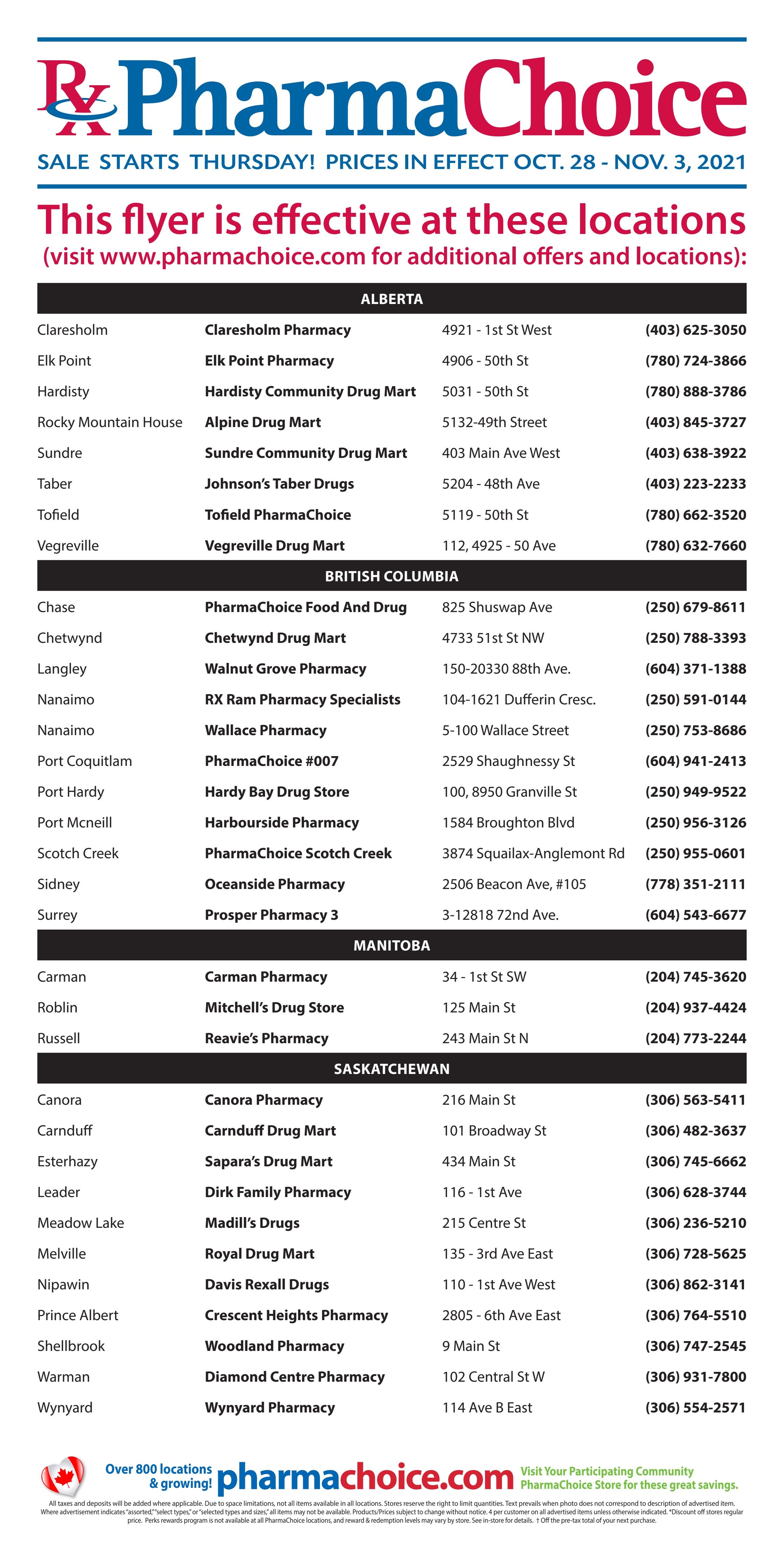 PharmaChoice (BC, AB, SK & MB) Flyer October 28 to November 3