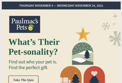 Paulmac's Pets Flyer November 4 to 24