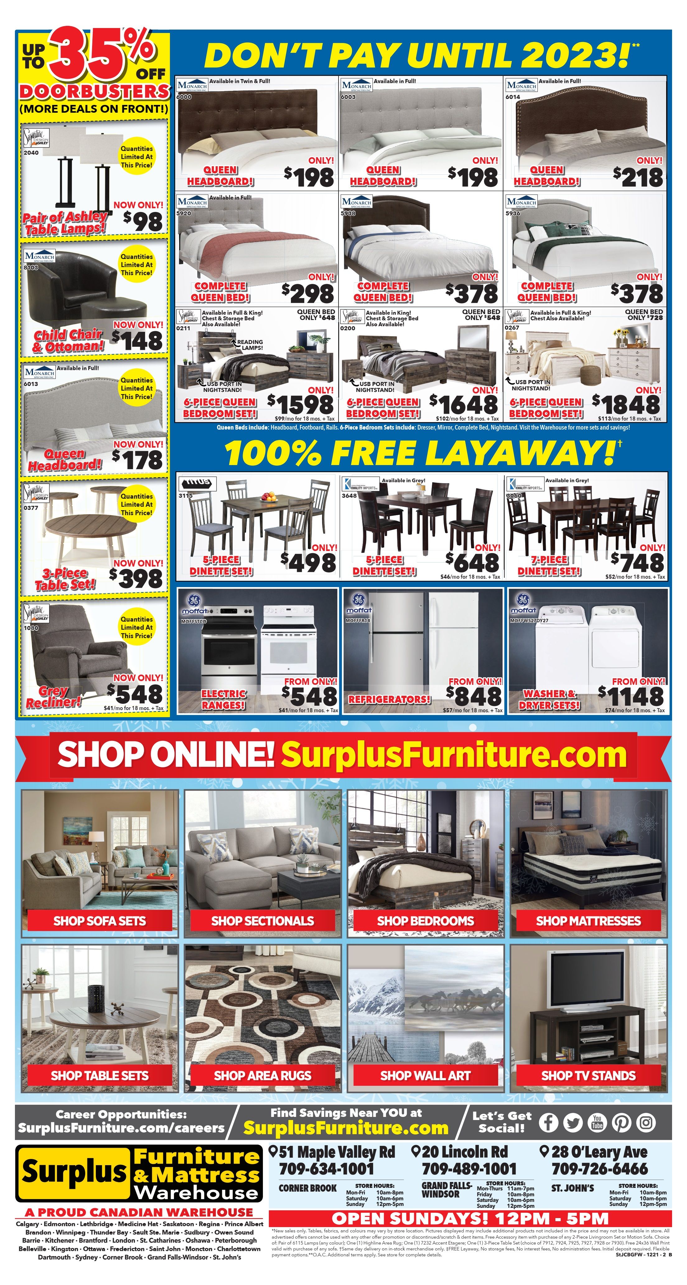 Surplus Furniture & Mattress Warehouse (Grand Falls Windsor) Flyer December 20 to January 2