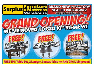 Surplus Furniture & Mattress Warehouse (Owen Sound) Grand Opening Flyer February 28 to March 20