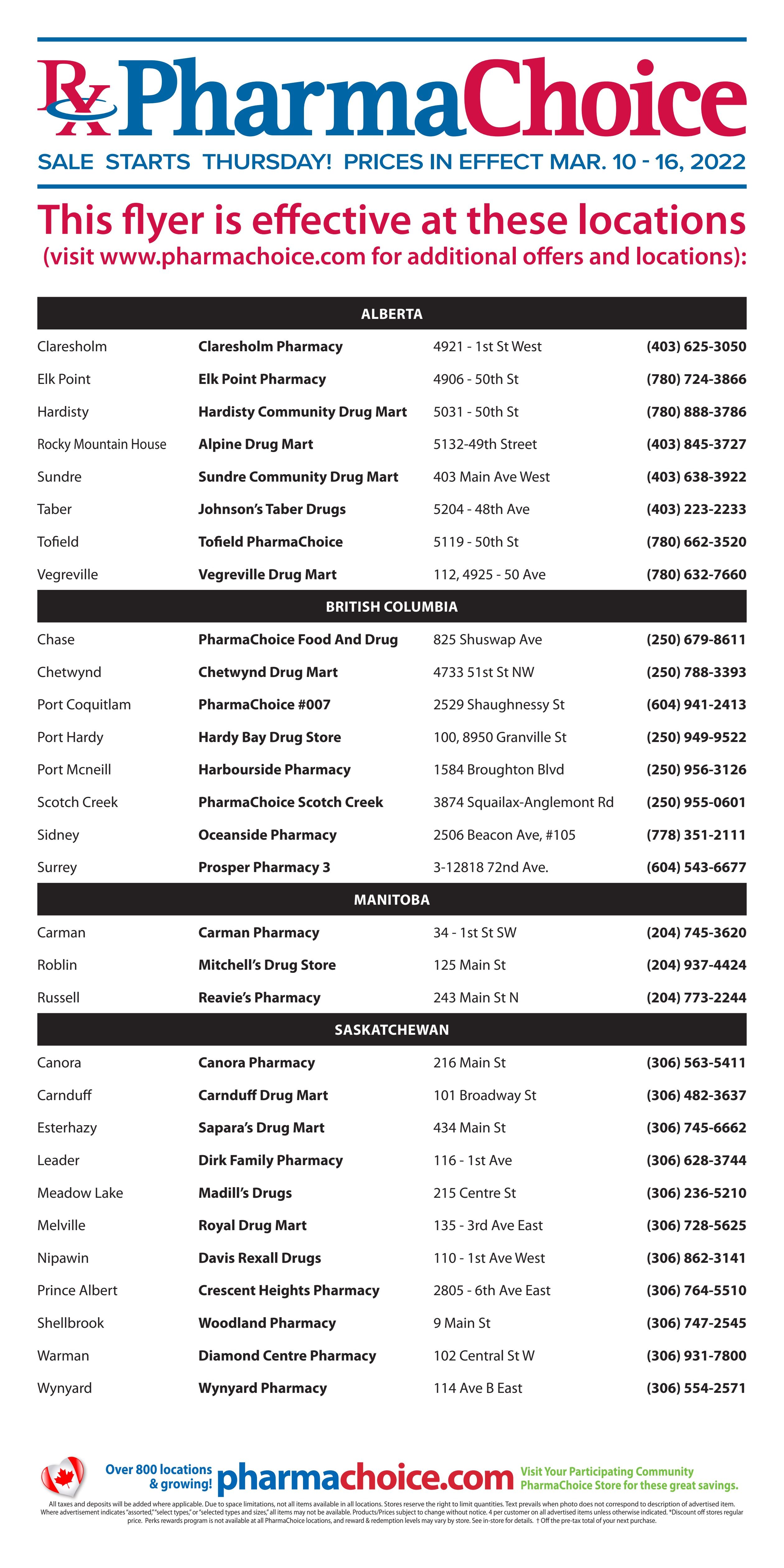 PharmaChoice (BC, AB, SK & MB) Flyer March 10 to 16