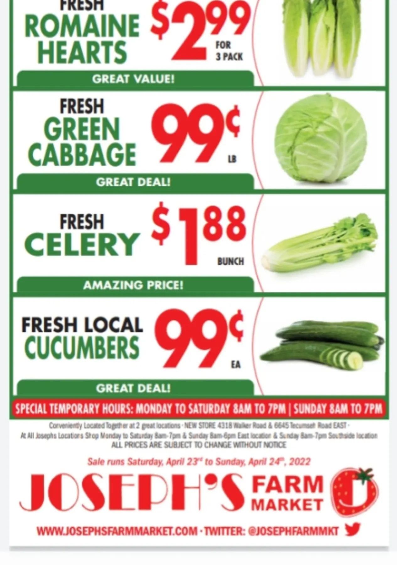Joseph's Farm Market Flyer April 23 and 24