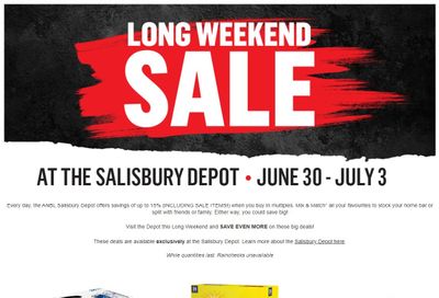 Alcool NB Liquor (Salisbury Depot) Long Weekend Savings June 30 to July 3