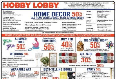 Hobby Lobby Weekly Ad Flyer July 4 to July 11