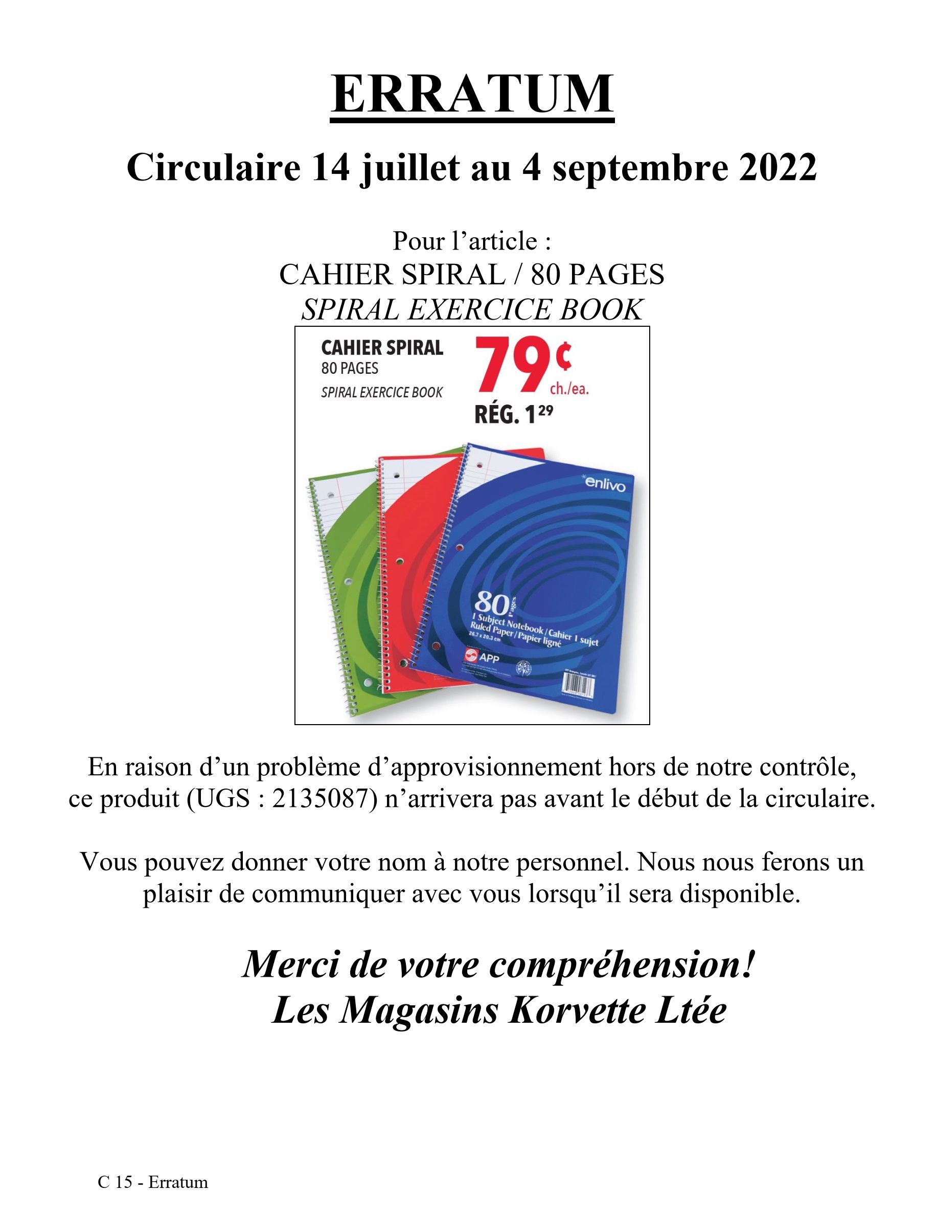 Korvette Flyer July 14 to September 4