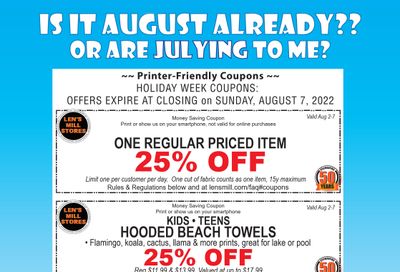 Len's Mill Stores Coupons August 2 to 7