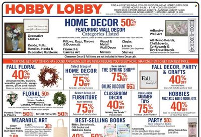 Hobby Lobby Weekly Ad Flyer Specials August 7 to August 13, 2022
