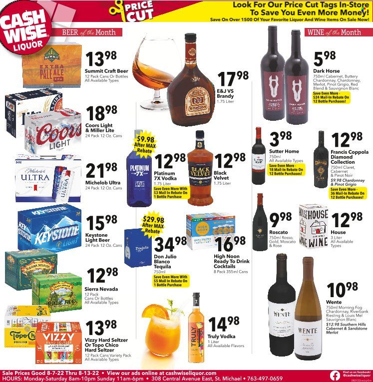 Cash Wise Liquor Only (MN) Weekly Ad Flyer Specials August 7 to August 13, 2022