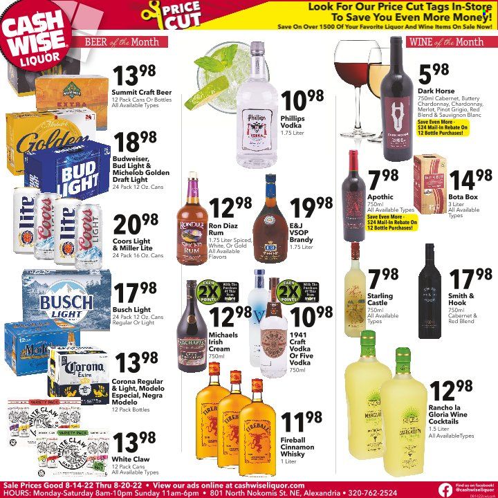 Cash Wise Liquor Only (MN) Weekly Ad Flyer Specials August 14 to August 20, 2022