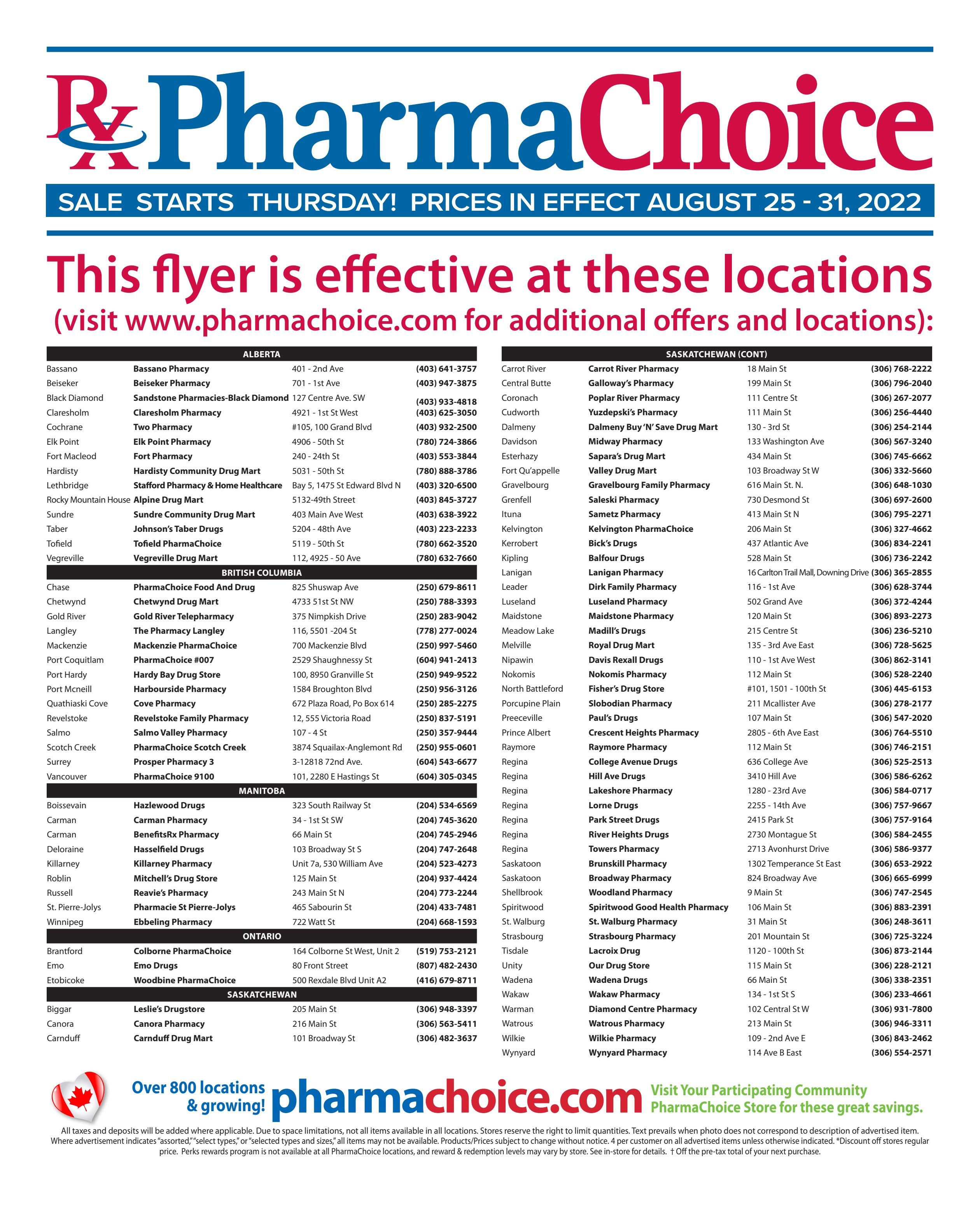 PharmaChoice (BC, AB, SK & MB) Flyer August 25 to 31