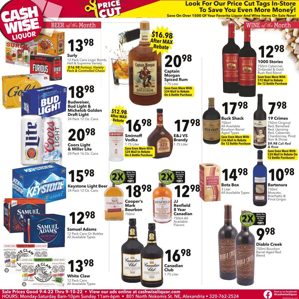 Cash Wise Liquor Only (MN) Weekly Ad Flyer Specials September 4 to September 10, 2022