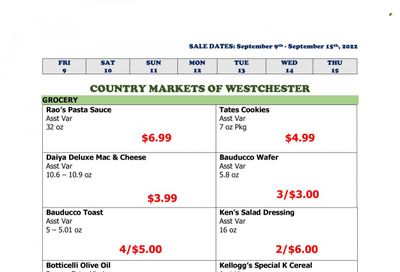 Country Markets of Westchester (NY) Weekly Ad Flyer Specials September 9 to September 15, 2022