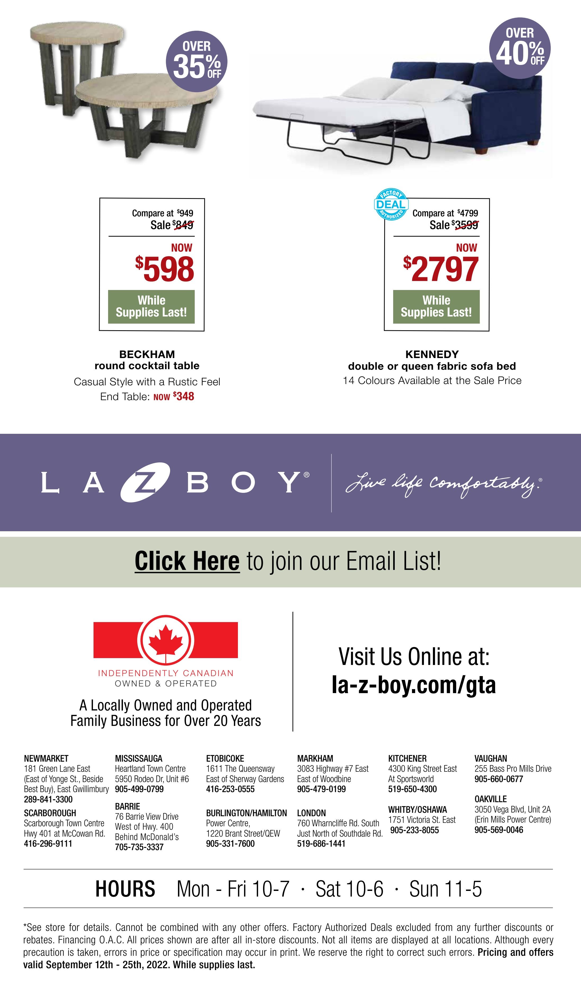 La-Z-Boy (GTA) Flyer September 12 to 25