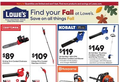 Lowe's Weekly Ad Flyer Specials September 15 to September 21, 2022