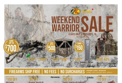 Cabela's Weekend Warrior Sale Flyer September 15 to 18