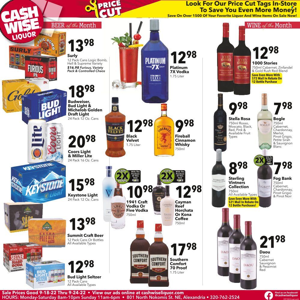 Cash Wise Liquor Only (MN) Weekly Ad Flyer Specials September 18 to September 24, 2022