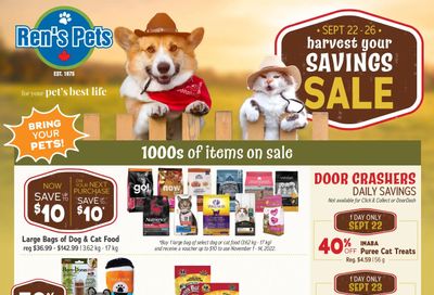 Ren's Pets Harvest Your Savings Sale Flyer September 22 to 26