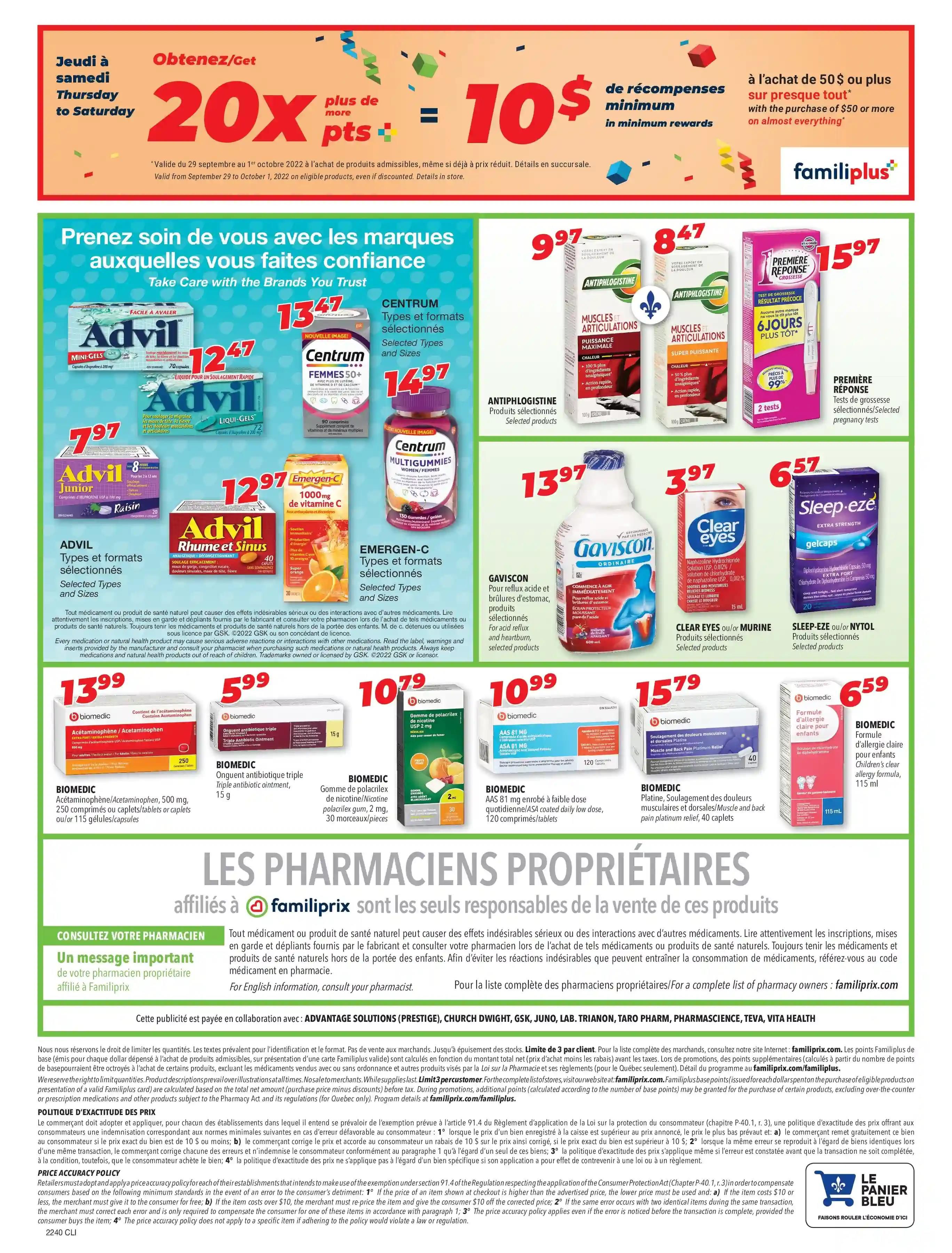 Familiprix Clinique Flyer September 29 to October 5