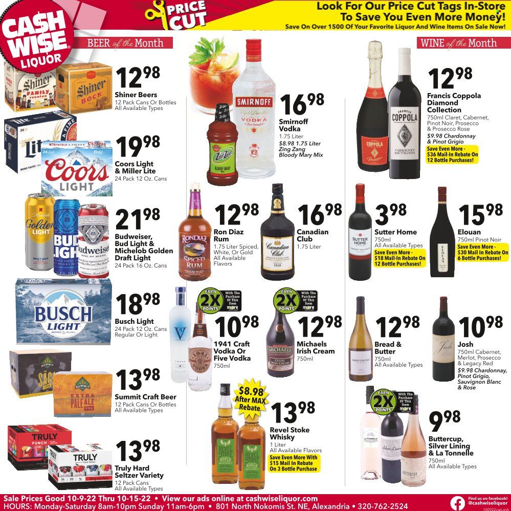 Cash Wise Liquor Only (MN) Weekly Ad Flyer Specials October 9 to October 15, 2022