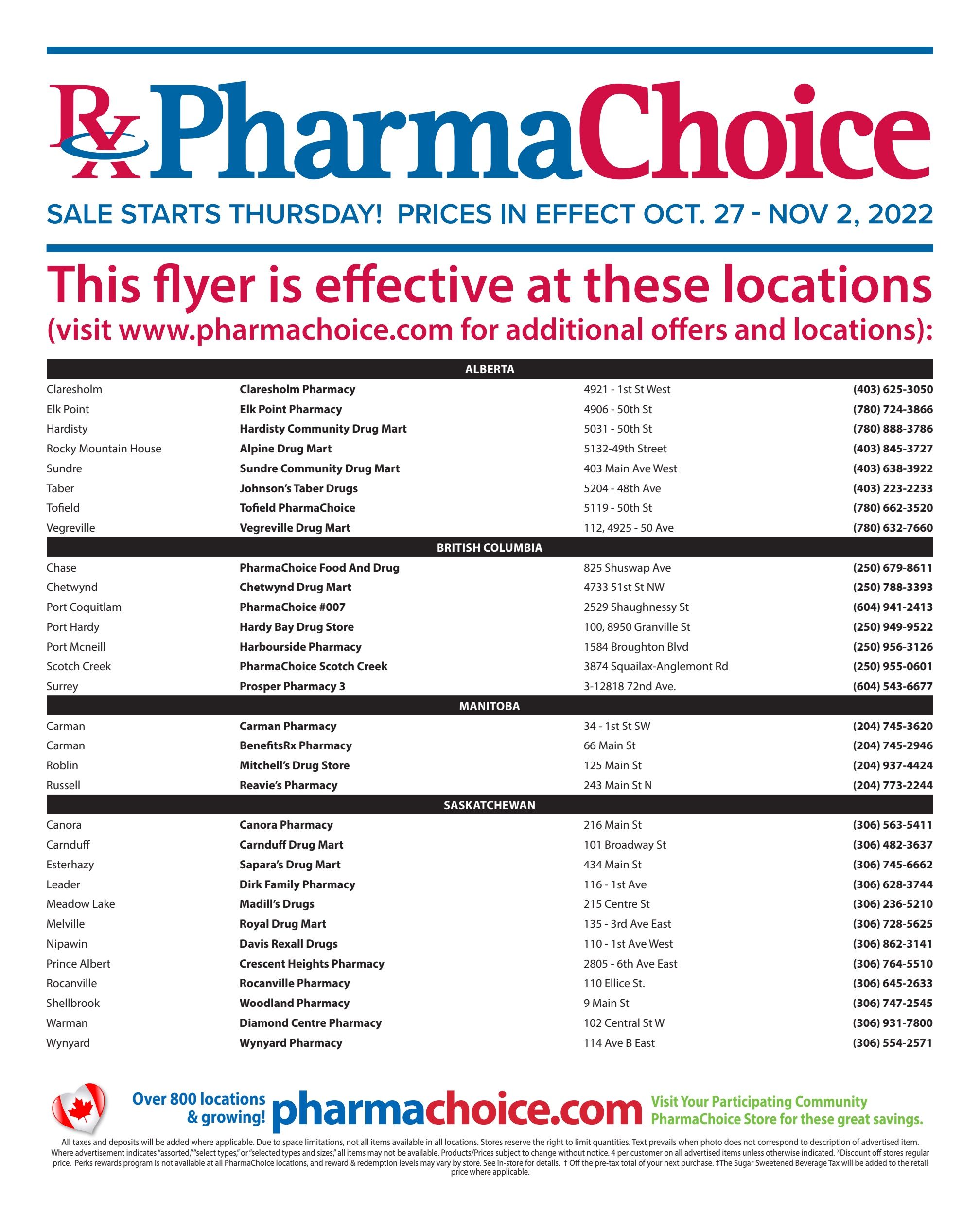 PharmaChoice (BC, AB, SK & MB) Flyer October 27 to November 2