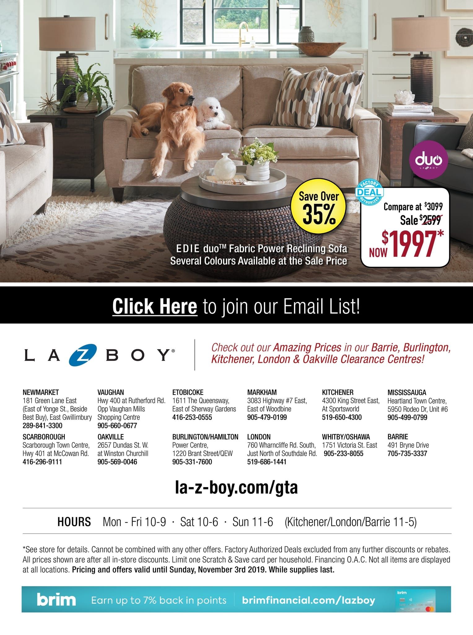 La-Z-Boy (GTA) Flyer October 28 to November 3