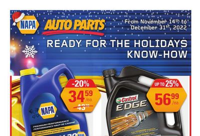 NAPA Auto Parts Ready For The Holidays Flyer November 14 to December 31
