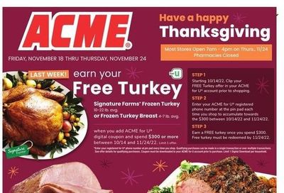 ACME (DE, NJ, NY, PA) Weekly Ad Flyer Specials November 18 to November 24, 2022