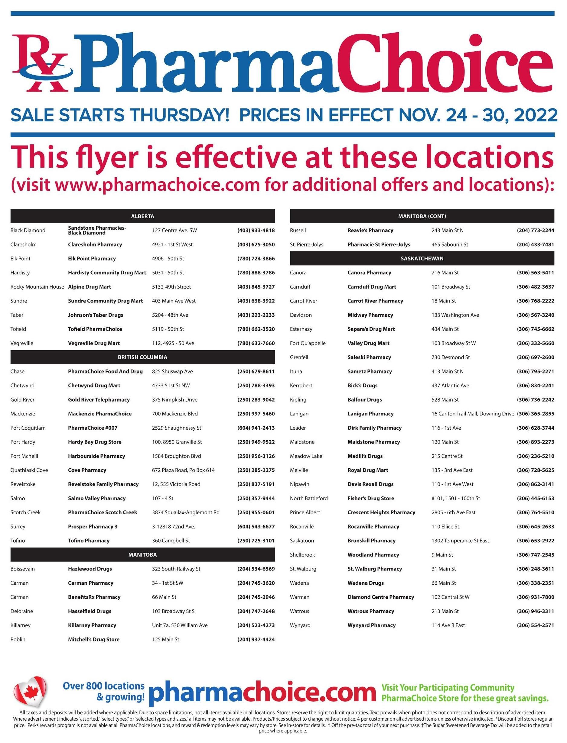 PharmaChoice (BC, AB, SK & MB) Flyer November 24 to 30