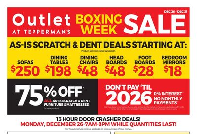 Outlet at Tepperman's Boxing Week Flyer December 26 to 31