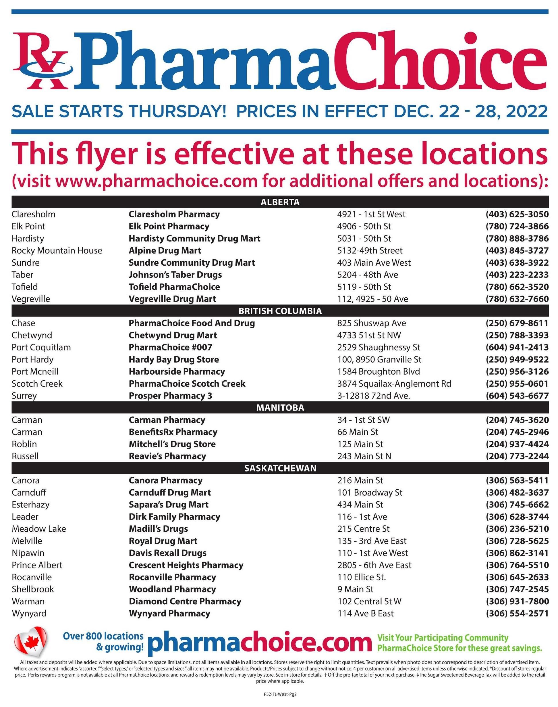 PharmaChoice (BC, AB, SK & MB) Flyer December 22 to 28